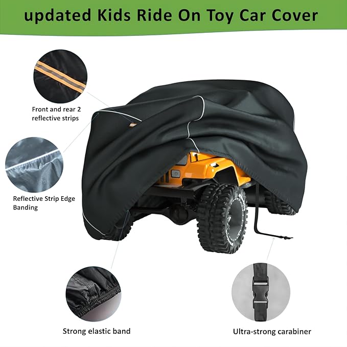 Kids Car Cover, Waterproof Cover for Large Children's Toy Car, 420D Universal Outdoor Car Cover for Jeep and Toddler's Electric Car, All-Weather Protection, With Reflective Webbing