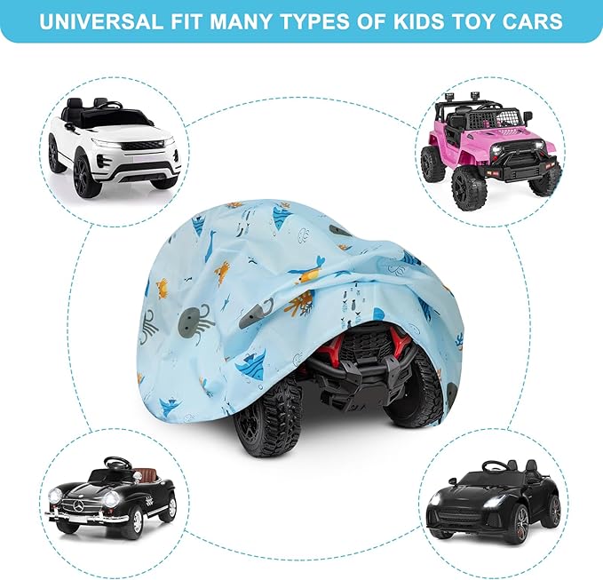 Ride On Toy Car Cover with Marine Animal Print, Waterproof Cover for Jeep, Tarp for Outdoor Kids Electric Car All Weather - Universal Fit