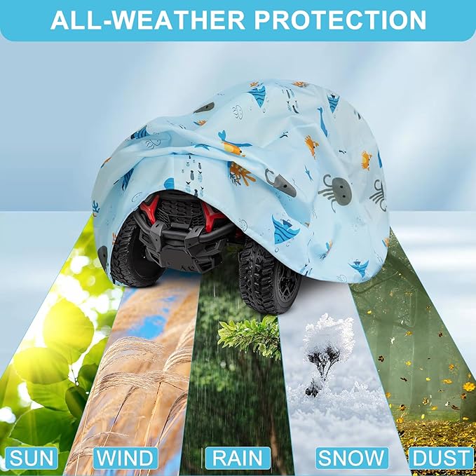 Ride On Toy Car Cover with Marine Animal Print, Waterproof Cover for Jeep, Tarp for Outdoor Kids Electric Car All Weather - Universal Fit