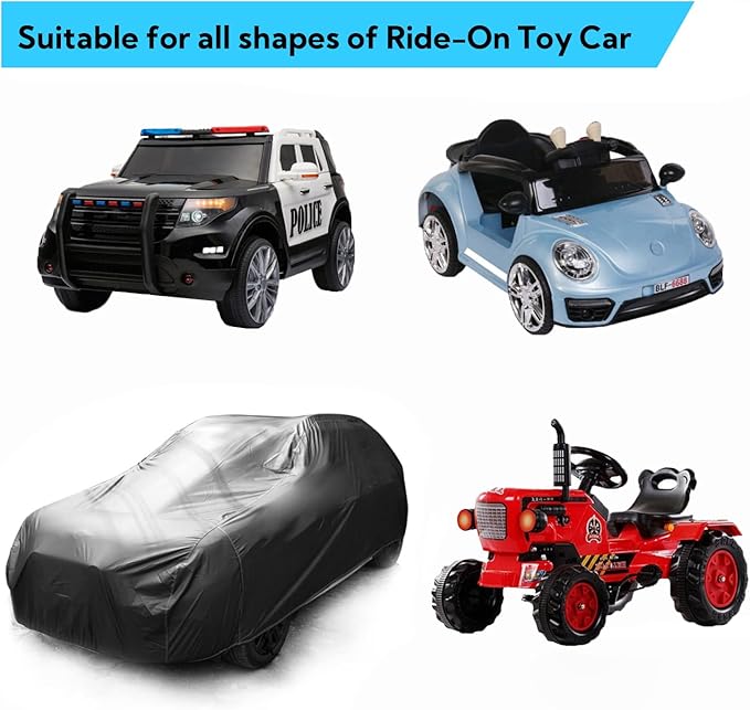 Large Kids Ride-On Toy Car Cover, Outdoor Wrapper Resistant Protection for Electric Battery Powered Children Wheels Toy Vehicles-Universal Fit, Water Resistant, UV Rain Snow Protection (Black)
