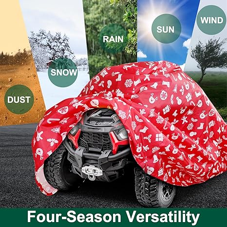 Kids Ride On Toy Car Cover with Christmas Elements, Waterproof Oxford Fabric Cover for Jeep Truck, Kids' Electric Vehicles Cover, All-Weather Protection Universal Fit
