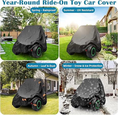 Kids Car Cover - Ride-On Car Truck Cover Waterproof, Kids Ride on Toys with Adjustable Drawstring & Safety Buckles, Durable PU Coated Protection for Kids Electric Vehicles