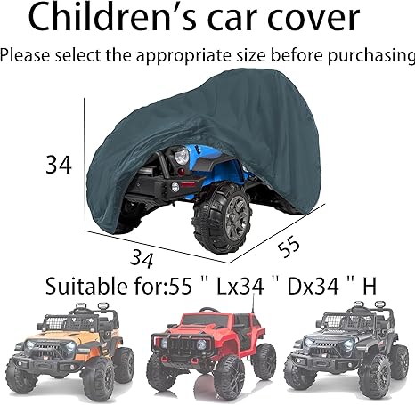 Kids Ride On Toy Car Cover, Large Waterproof Cover for Jeep Truck, Heavy-Duty 600D Waterproof Oxford Fabric, All-Weather Protection Universal Fit Cover Grey