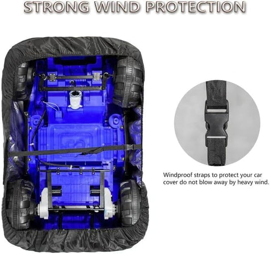 Kids Car Cover, Waterproof Cover for Large Children's Toy Car, 420D Universal Outdoor Car Cover for Jeep and Toddler's Electric Car, All-Weather Protection, With Reflective Webbing