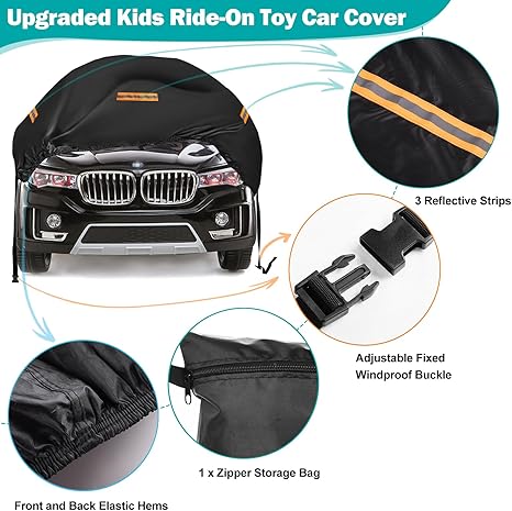 Kids Ride On Car Cover,Large Power Wheels Cover Waterproof,Heavy Duty 420D Universal Toy Car Cover for Power Wheels Jeep & Toddler Electric Vehicles,All Season Protection,with 3 Reflective Strips