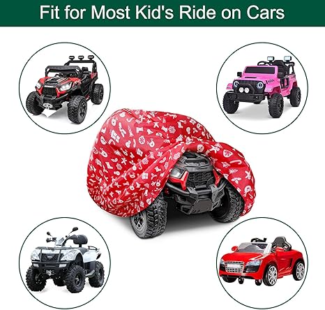 Kids Ride On Toy Car Cover with Christmas Elements, Waterproof Oxford Fabric Cover for  Jeep Truck, Kids' Electric Vehicles Cover, All-Weather Protection Universal Fit