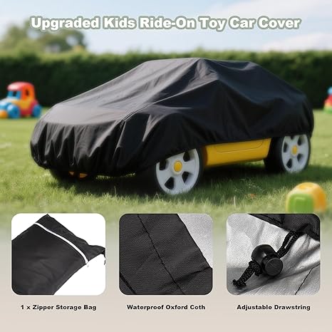 Kids Ride On Toy Car Cover Waterproof Powered Wheels Cover for 12V Battery Powered Jeeps Kid Toy Cars Outdoor Protection Universal Kids Car Cover Dust Water Resistant UV (Black)