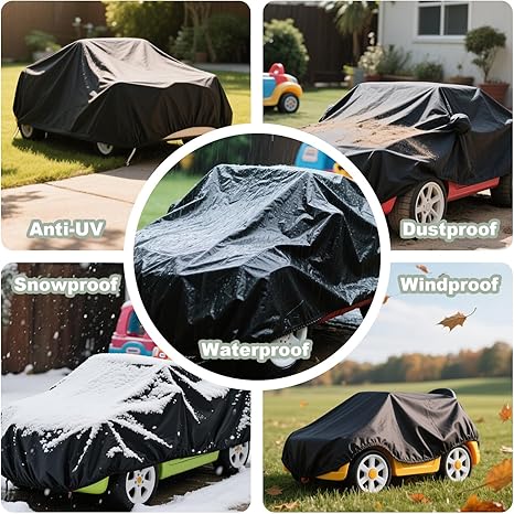 Kids Ride On Toy Car Cover Waterproof Powered Wheels Cover for 12V Battery Powered Jeeps Kid Toy Cars Outdoor Protection Universal Kids Car Cover Dust Water Resistant UV (Black)
